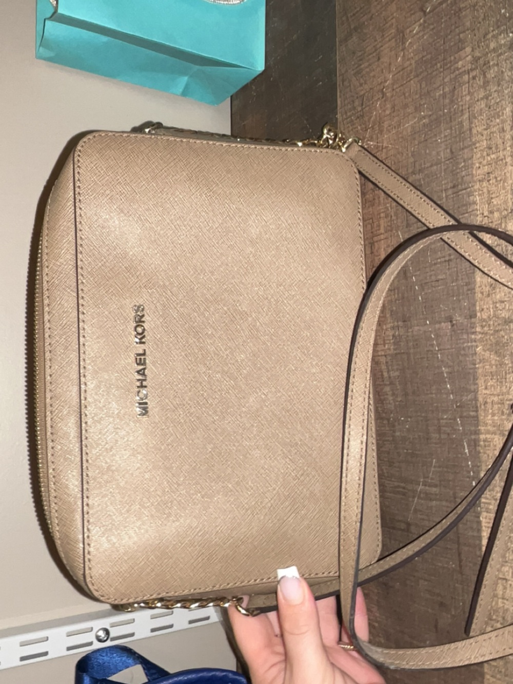 Michael Kors Taupe Saffiano Crossbody Bag with Gold Logo - Picture 2 of 3